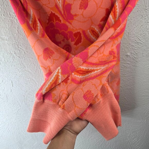 Farm Rio X Anthropologie Sweater Large Coral Paisley Floral Pullover Artsy Top - Picture 7 of 12